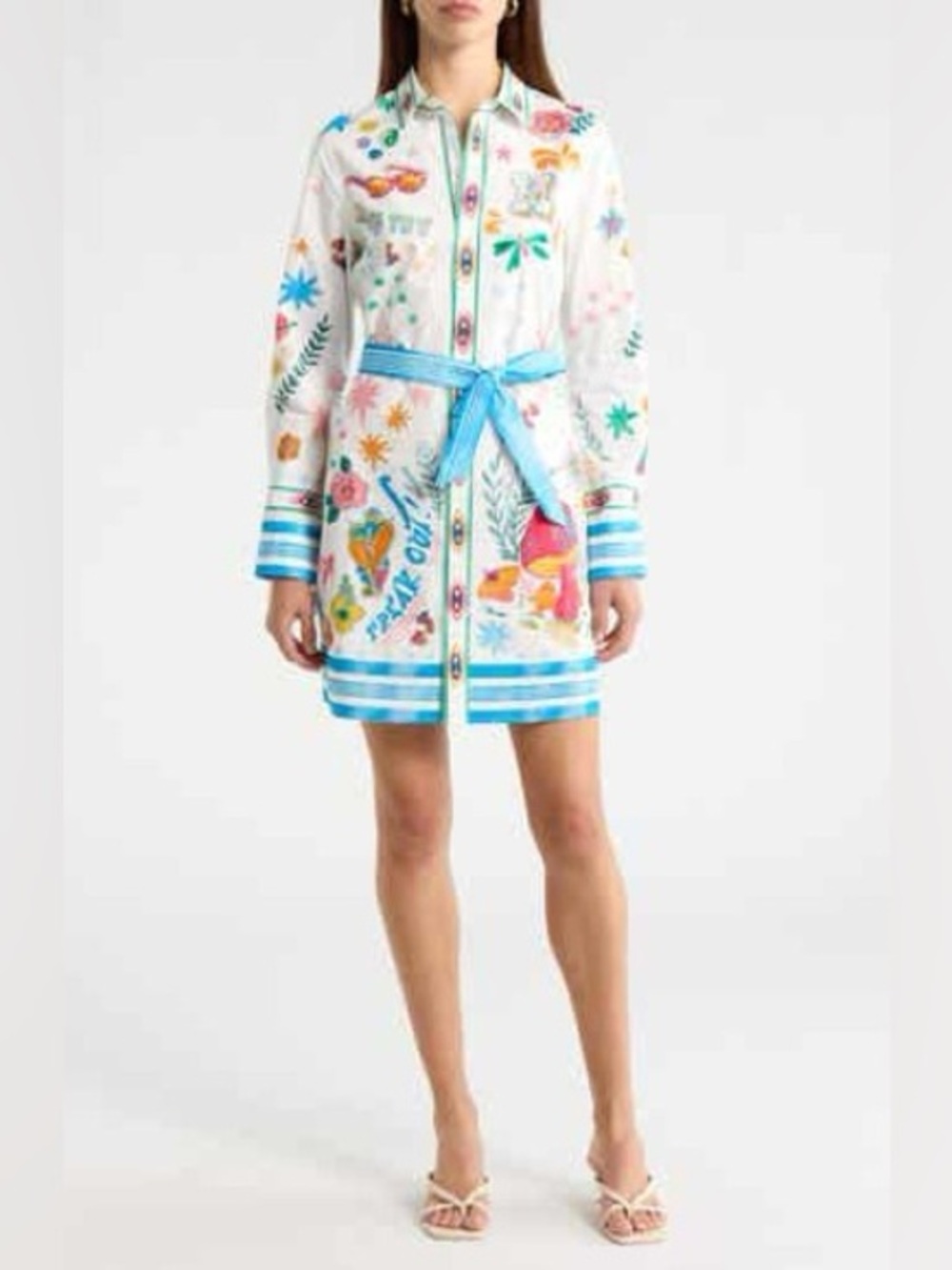 🍄 MOTHER The Frenchie Mini Shirt Dress in Freak Out Sz: S - Doodle Art